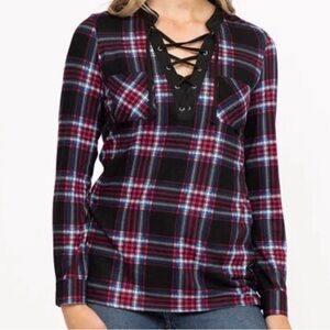 Plaid Lace-Up Women's Top